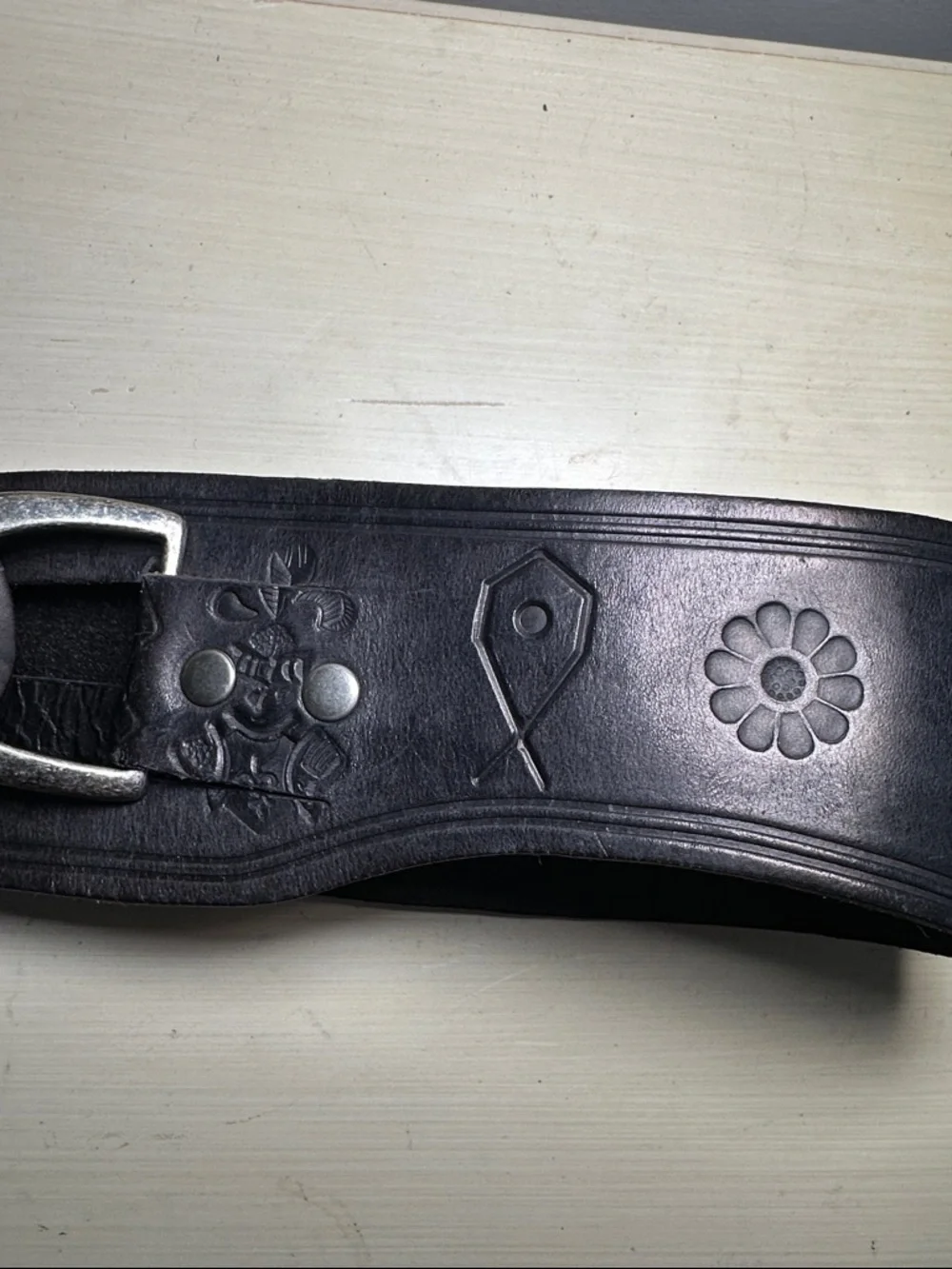 Linea Pelle Womens brown and Black large Leather adjustable embroidered Belt